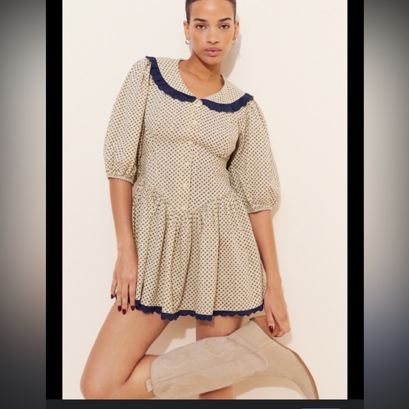 Nwot free people need to know collared lace mini dress khaki $189 boho fall - Picture 6 of 10